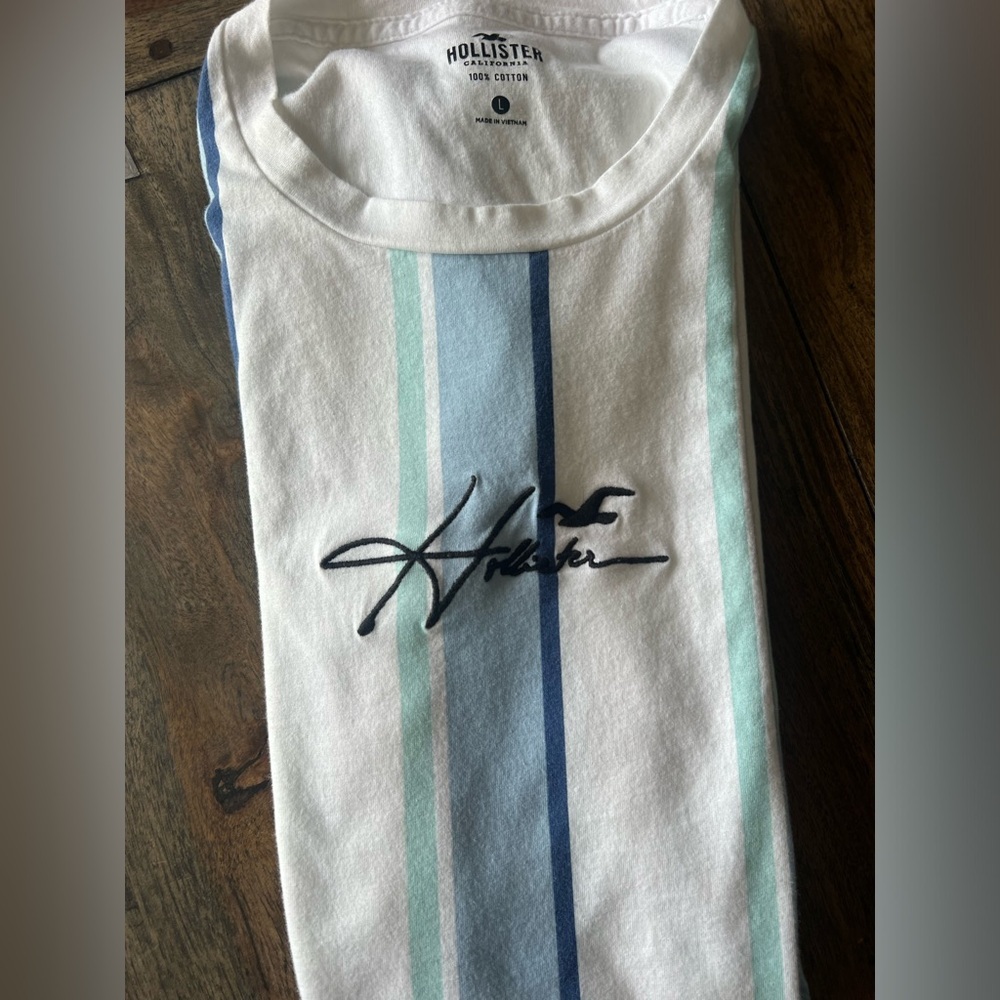 Hollister Men's Blue White Striped Shirt~Large - Picture 3 of 6